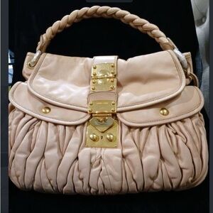 Miu Miu Tan Shoulder Bag with Gold Accents